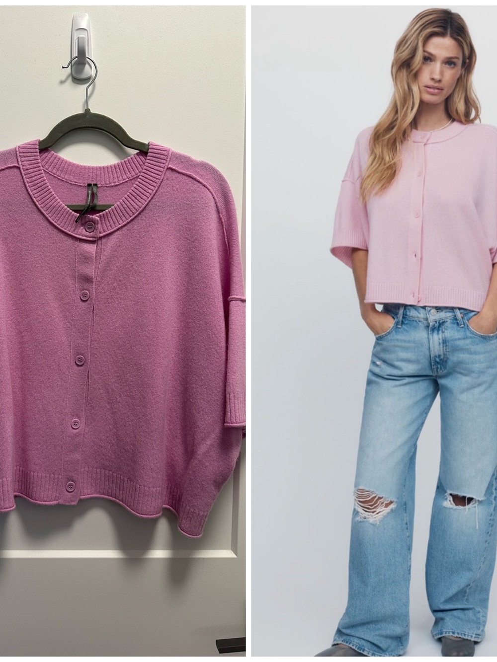 Anthropologie “the Goldie” Pink Short-Sleeve cashmere Button Cardigan